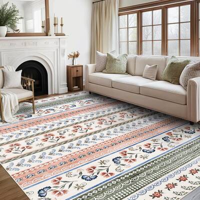 Garvee Living Room Area Rug 9x12 Floral Boho Rug Large Washable Rug for Bedroom Non Slip Stain Resistant Dining Room Ultra So...