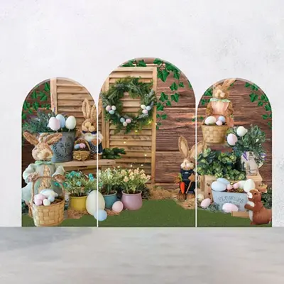 Rabbits Eggs Wooden Wall Easter Arch Backdrop Kit - Aperturee