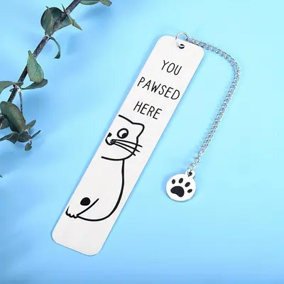 Cute Cat Design Bookmark, 1 Count Stainless Steel Bookmark with Chain Link, Book Mark for Cat Lovers, Book Lovers