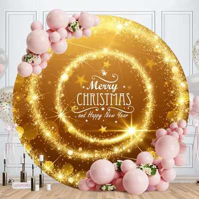 Golden Glitter Bokeh Round Christmas Backdrop - Aperturee