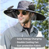 Outdoor Wide Brim Sun Hat with 2 Solar Fan Sun Bucket Hat for Men Women UPF 50+ Bucket Fishing & Beach Hat with Fan Built in