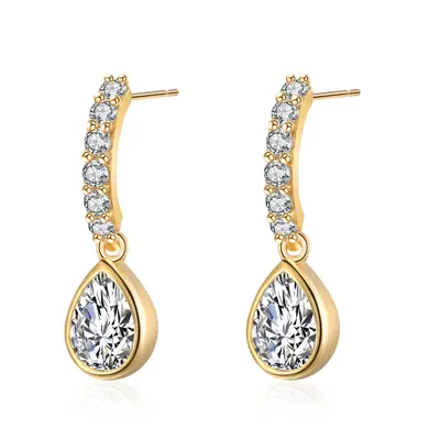 14K Gold Cubic Zirconia Drop Shape Drop Earrings for Women