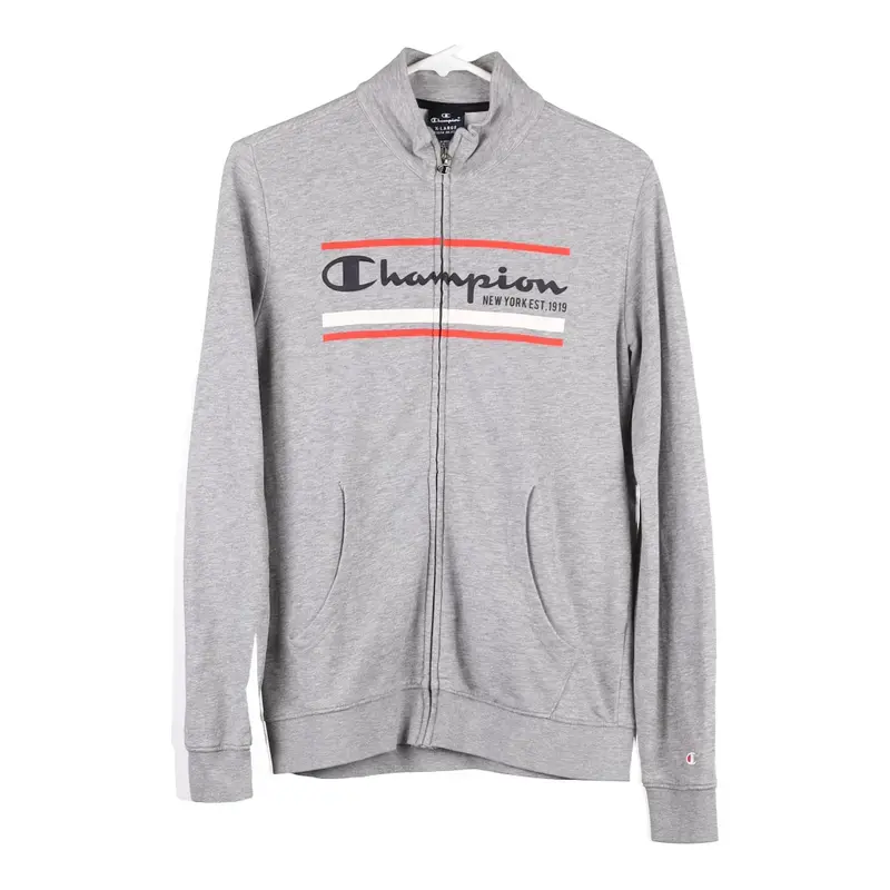 Age 13-14 Champion Spellout Zip Up - XL Grey Cotton Blend