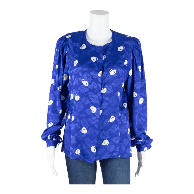 ANNE KLIEN Blouse Blue Spotted Long Sleeve Womens M