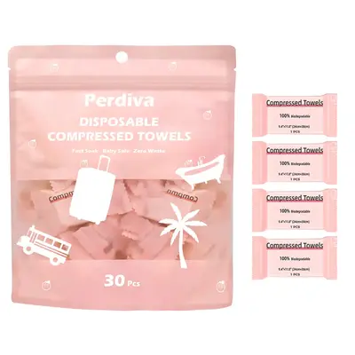 Disposable Compressed Towel Tablets, 30Pcs, Portable Compact Face Towels for Home, Camping, Hiking, Travel, Picnics & Gym Wor...