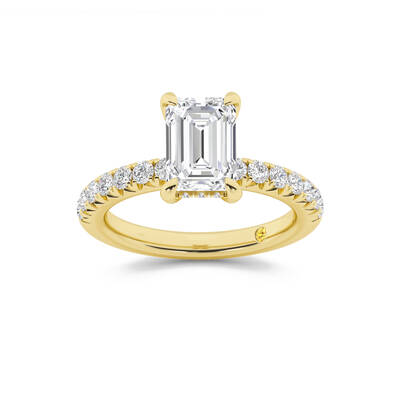 Embers Half Coverage Hidden Halo Emerald Cut Lab Grown Diamond Engagement Ring | 18K Yellow Gold 4 3/4 CT. TW.