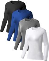 DALAVCH 4pcs Women's Long Sleeve Compression Athletic Tops, Sports Gear Performance Workout Baselayer, Round Neck, Stretch Fa...