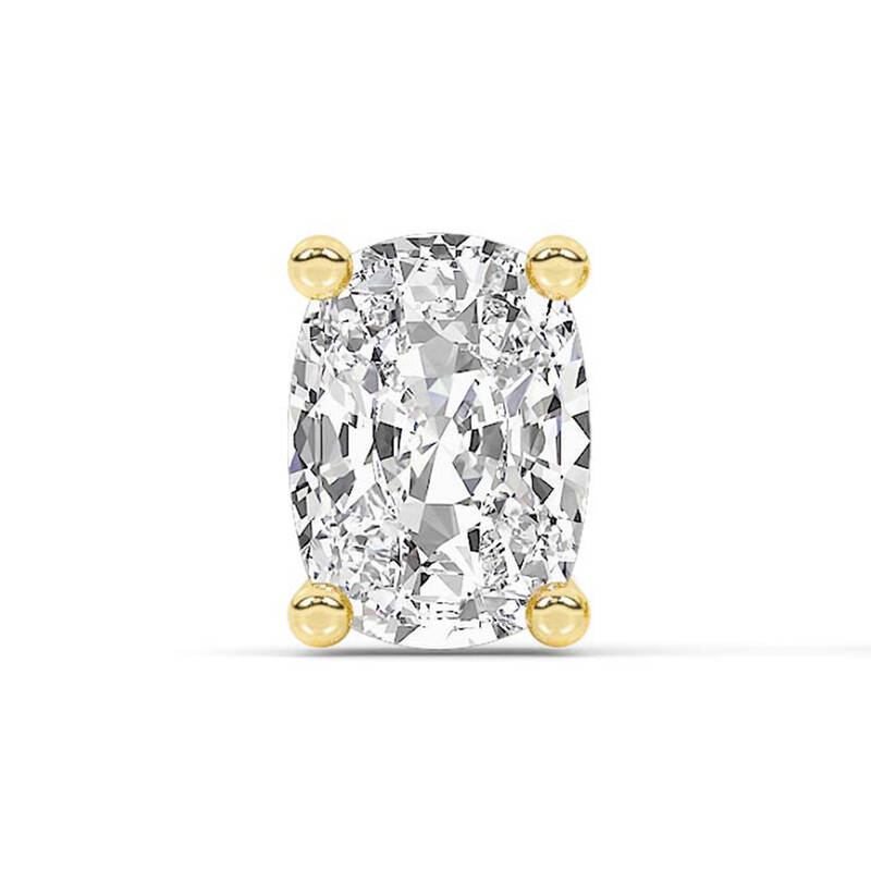 Certified Lab Grown Four Prong Elongated Cushion Cut Single Diamond Stud Earring | 14K Yellow Gold 1 ct. tw.