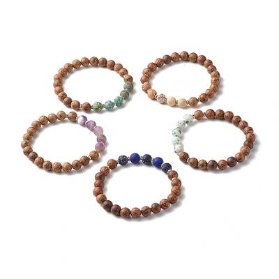 Natural Wenge Wood Stretch Bracelet for Men Women