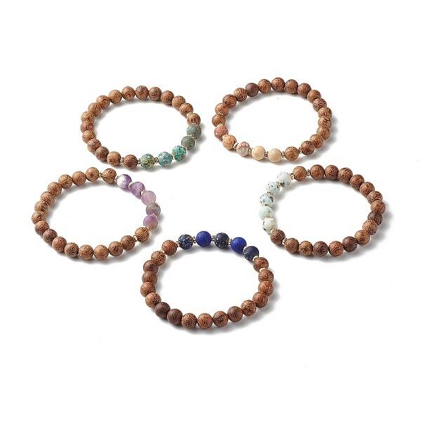 Natural Wenge Wood Stretch Bracelet for Men Women