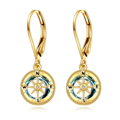 10K Gold Crystal & Cubic Zirconia Compass Lever-back Earrings