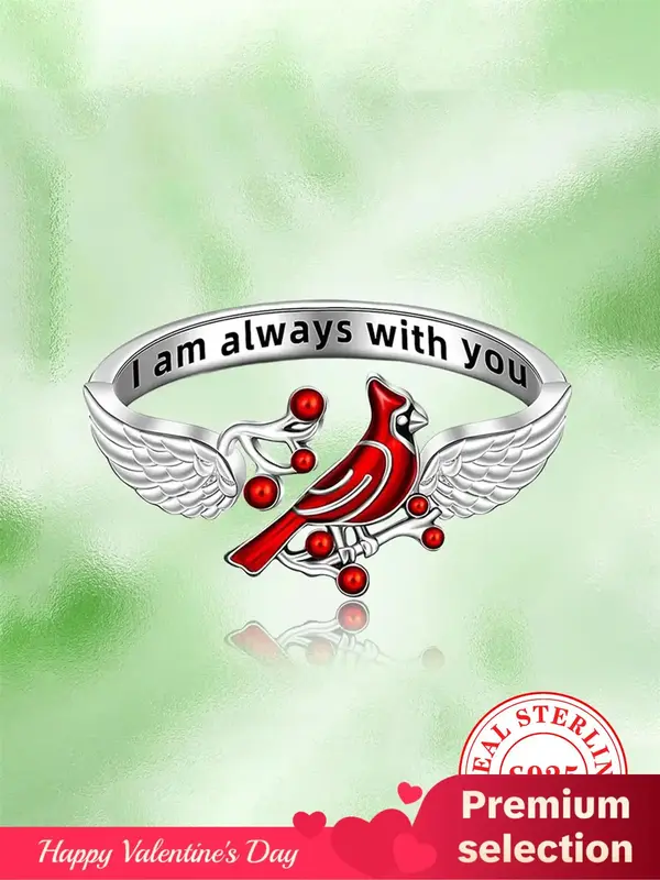 S925 Sterling Silver Bird & Letter Design Cuff Ring, Fashion Jewelry for Party, Daily Clothing Decor, Trendy All-match & Exqu...