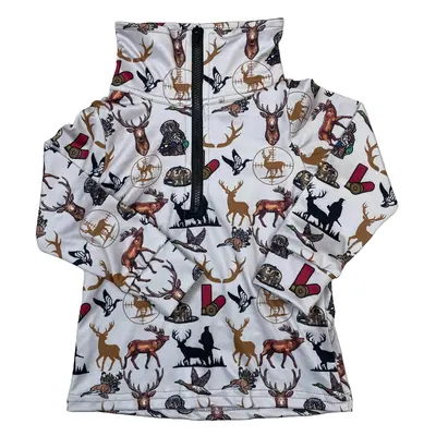 Kids Hunting Clothing Deer Dog Boy Camo Pollover Half Zip Shirt