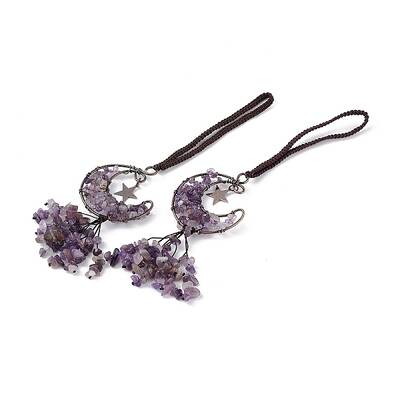 Natural Amethyst Moon with Chips Tassel Pendant Decorations