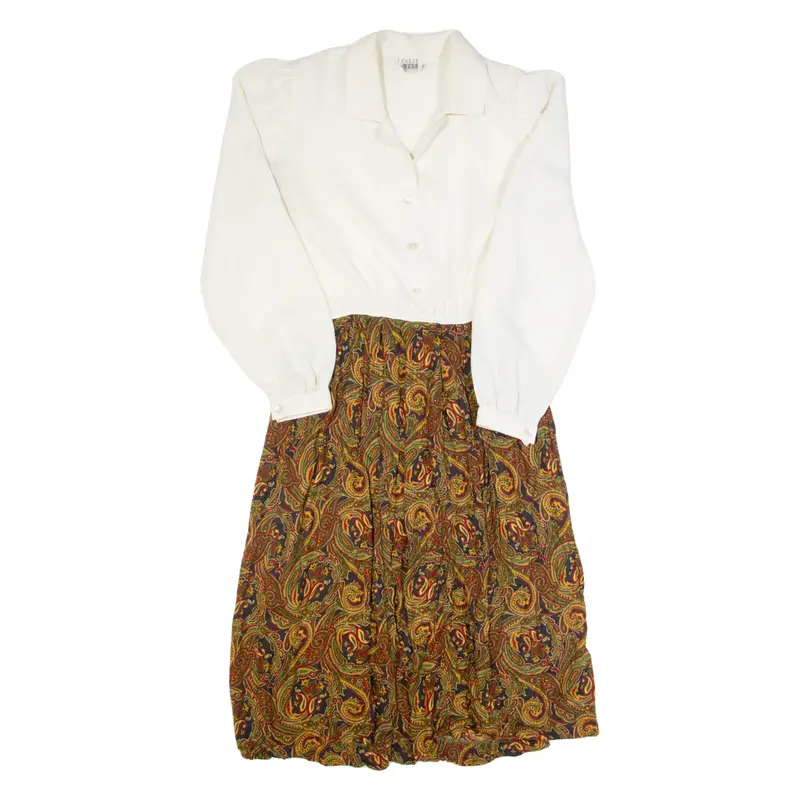 LESLIE FAY Womens A-Line Dress White 90s Paisley Long Sleeve Long M
