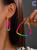 Boho Style Rainbow Color Heart Shaped Design Dangle Earrings, Fashionable Jewelry for Women & Men, Trendy All-match & Exquisi...