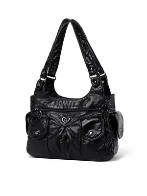 Women's Fashion Heart Decorated Shoulder Bag, Casual Large Capacity Commuter Bag, Everyday Bags, Trendy Versatile High-qualit...