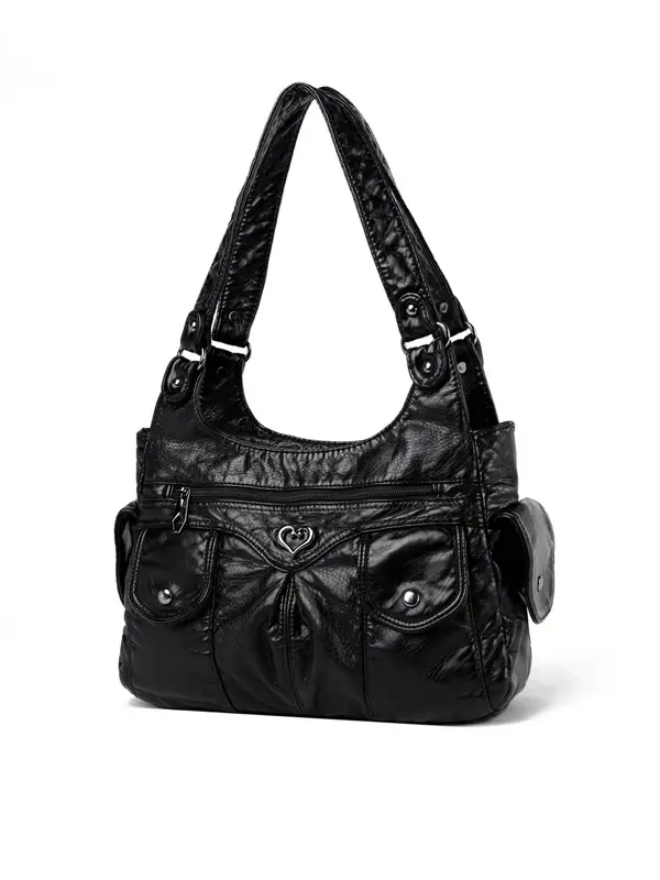 Women's Fashion Heart Decorated Shoulder Bag, Casual Large Capacity Commuter Bag, Everyday Bags, Trendy Versatile High-qualit...