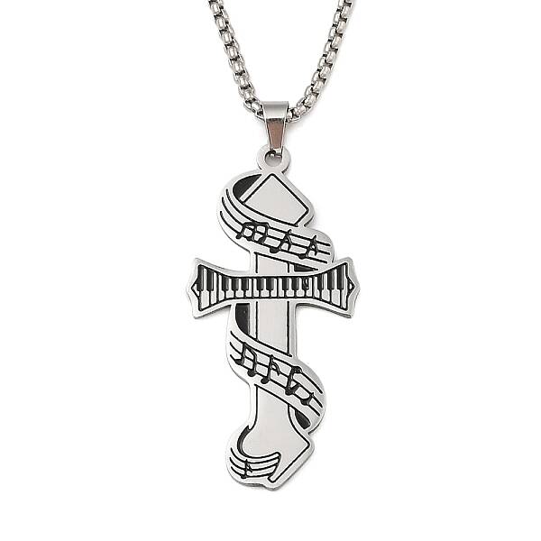 201 Stainless Steel Enamel Electronic Piano Cross Pendant Box Chain Necklaces