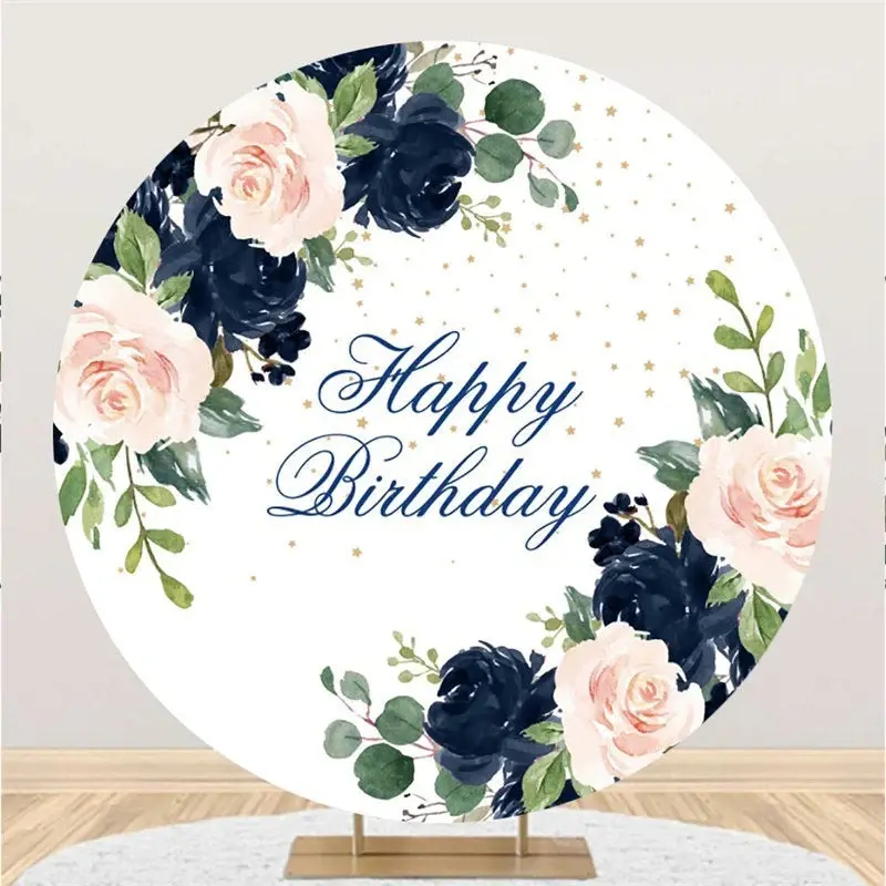 Aperturee Floral And Leaves Giltter Circle Happy Birthday Backdrop | Birthday Backdrop | Round Backdrop For Birthday | Circul...