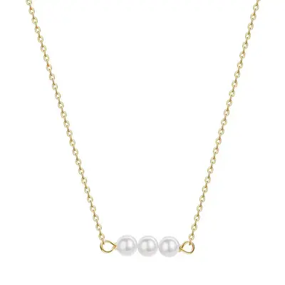14K Gold Pearl Bar Pendant Necklace