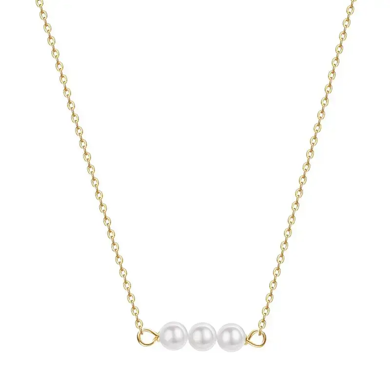14K Gold Pearl Bar Pendant Necklace