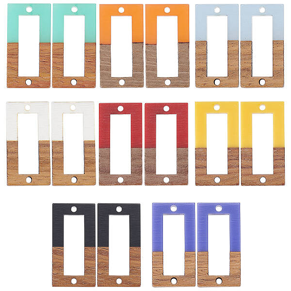 16Pcs 8 Colors Resin & Walnut Wood Links/Connectors
