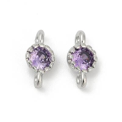 Brass Cubic Zirconia Flat Round Connector Charms