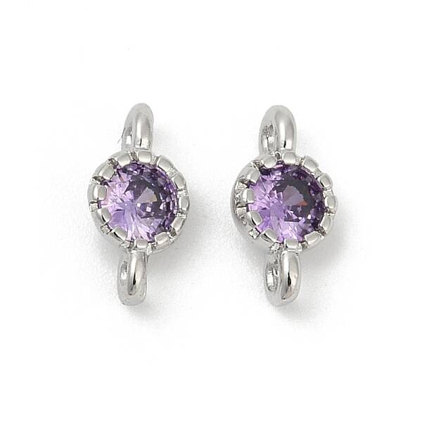 Brass Cubic Zirconia Flat Round Connector Charms