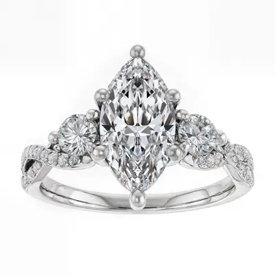 10K White Gold Marquise Cut Three-Stone Moissanite Engagement Ring