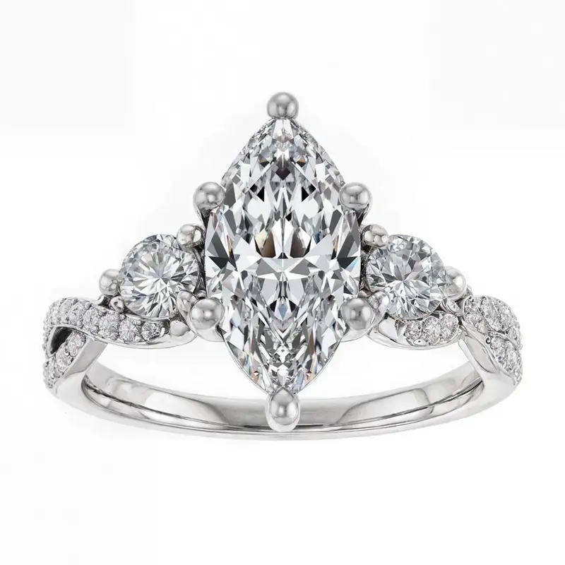 10K White Gold Marquise Cut Three-Stone Moissanite Engagement Ring