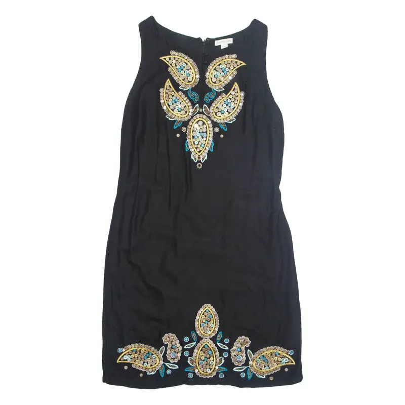 MONSOON Womens Shift Dress Black Viscose Sleeveless Knee Length UK 14