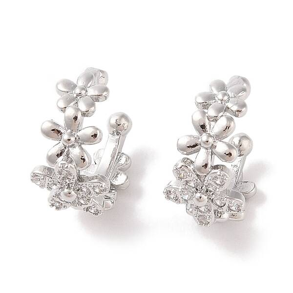 Brass Micro Pave Clear Cubic Zirconia Cuff Earrings for Women
