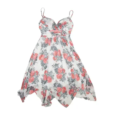 SPECKLERS Y2K Fit & Flare Dress White Floral Sleeveless Knee Length Womens UK 4