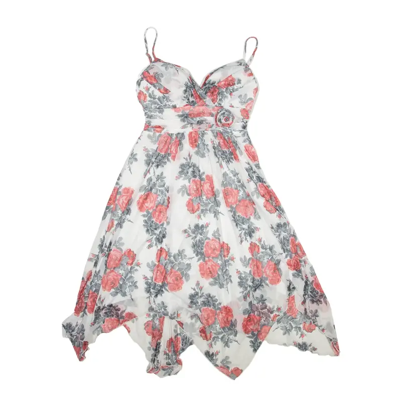 SPECKLERS Y2K Fit & Flare Dress White Floral Sleeveless Knee Length Womens UK 4