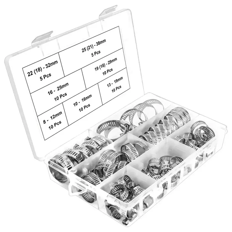 Hose Clamp Combination Kit, Stainless Steel Hose Clips, Adjustable 1/4-1-1/2 (6-38mm) Rotating Metal Hose Clips For Pipes...