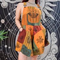 Patchwork Wide Leg Romper,Cotton Flowy Summer Overalls, Bohemian Short Jumpsuit, Plus Size Inclusive, Hippie Goth Retro Outfi...