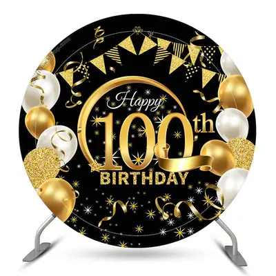 Aperturee Circle Gold Glitter Black 100Th Birthday Backdrop | Circle Background For Party | Birthday Backdrop Ideas | Round B...