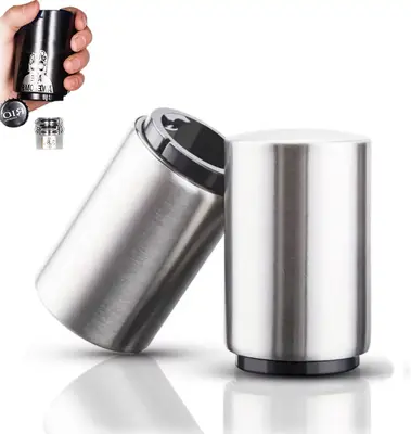 1 Pack Premium Beer Bottle Opener (Silver), Stainless Steel Press Beer Bottle Opener, Portable Pop-up Bottle Opener for Bar P...