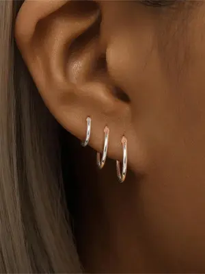 S925 Sterling Silver Simple Style Minimalist Hoop Earrings, 3 Counts/set Fashion Hoop Earrings for Women & Girls, Trendy All-...