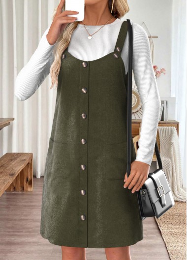 Modlily Olive Green Tummy Coverage Short Strappy Tank Dress - XXL