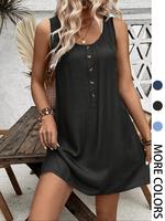 Women's Plain Button Decor Tank Dress, Casual Sleeveless Dress for Summer, Ladies Clothes for Daily Wear