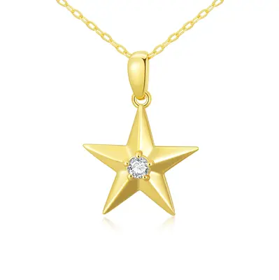 14K Gold Cubic Zirconia Star Pendant Necklace