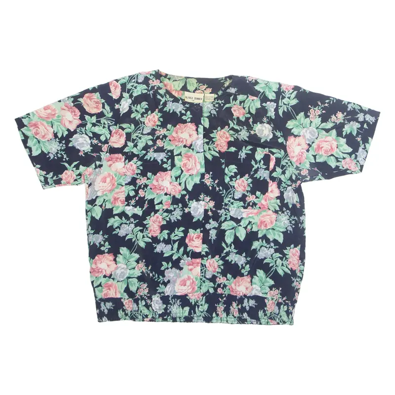 ALFRED DUNNER Womens Printed Shirt Black Collared Floral M