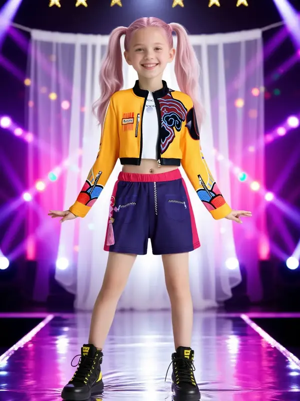 K-Pop Rumi Girls' Costume Set, Halloween Trendy Role Play, Fashionable Clothing, All Seasons Wear