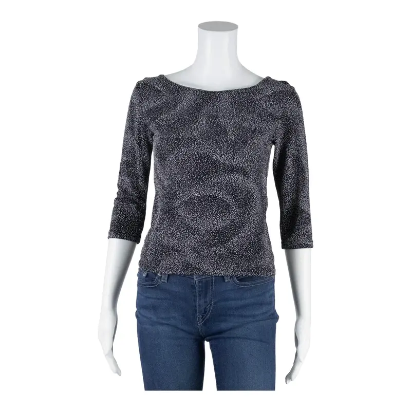 TENDANCE Y2K Sparkle Stretch Top Black 3/4 Sleeve Womens M