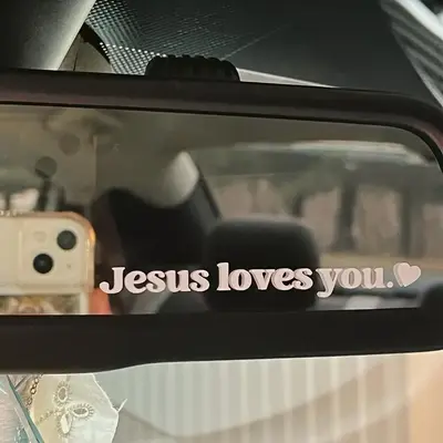 Jesus Loves You Pattern Car Rearview Mirror Sticker, Rearview Mirror Car Decal, Decorative Car Sticker, Universal Car Access...