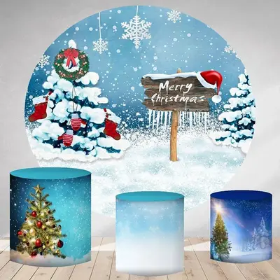 Aperturee Winter Snow Scecery Round Merry Chrismas Backdrop Kit | Xmas Backdrop | Christmas Background Photography | Christma...