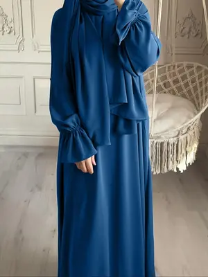 Women's Solid Color Flounce Sleeve Abaya Dress, Modest Long Sleeve Round Neck Dress for Daily Wear, Ladies Islamic Clothing f...
