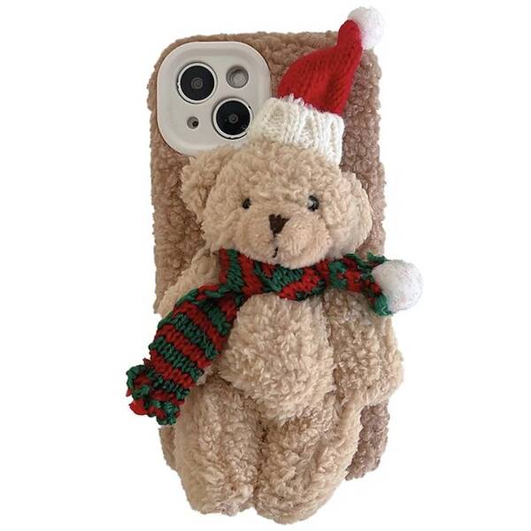 Plush Bear Plush iPhone Case Furry Stuffed Three-Dimensional  Animal Mobile Cover